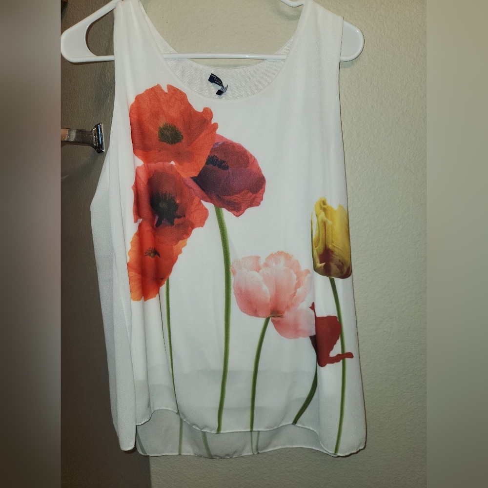 Floral Tank Top with Red and Yellow Accents